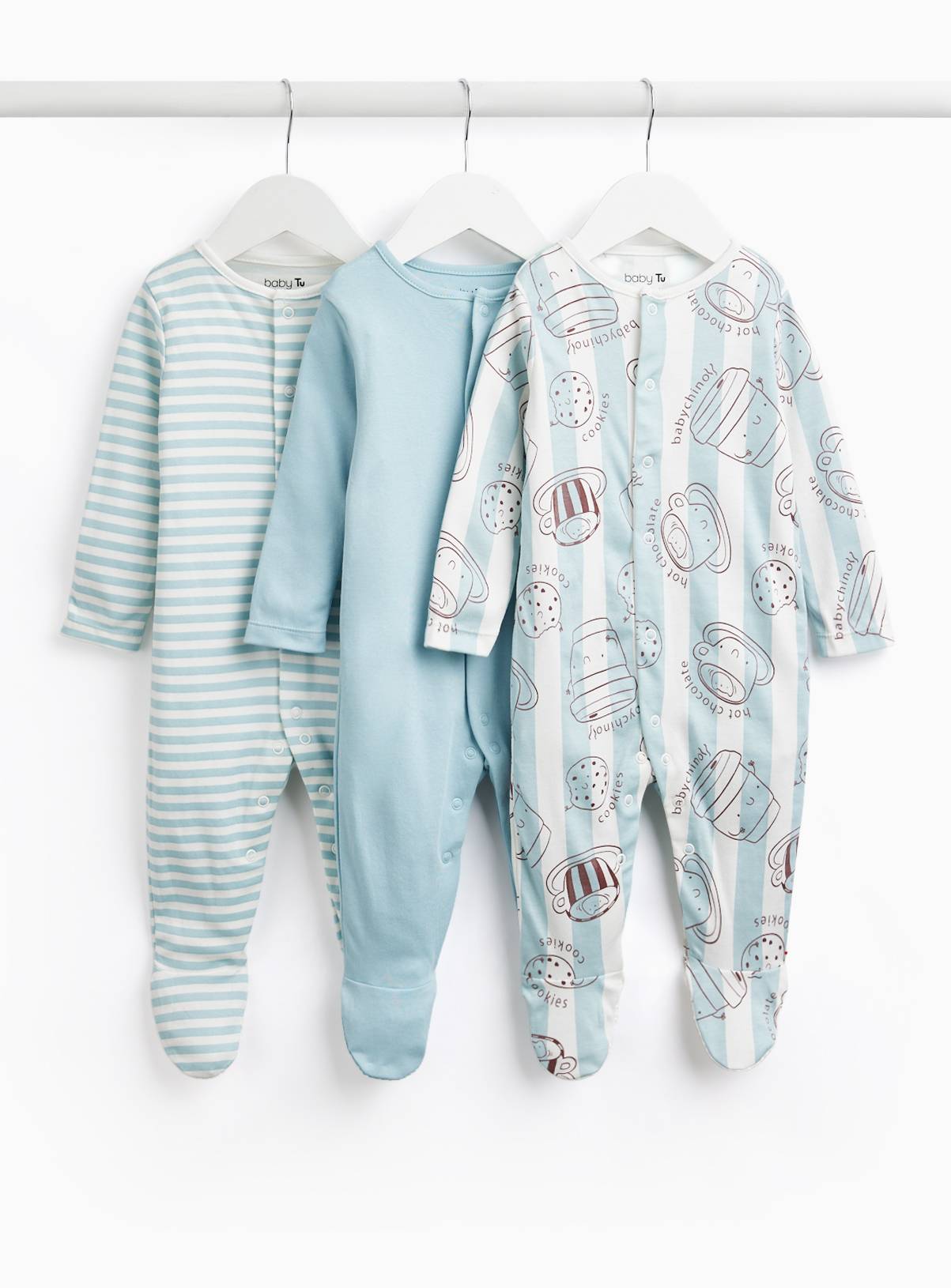 Hot Chocolate & Cookies Sleepsuits 3-Pack Up to 1 mth - Image 1